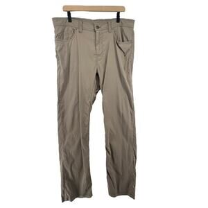 Prana Pants Size 36 36W 32L Outdoor Hiking Tan Taupe Slim Fit Nylon Stretch